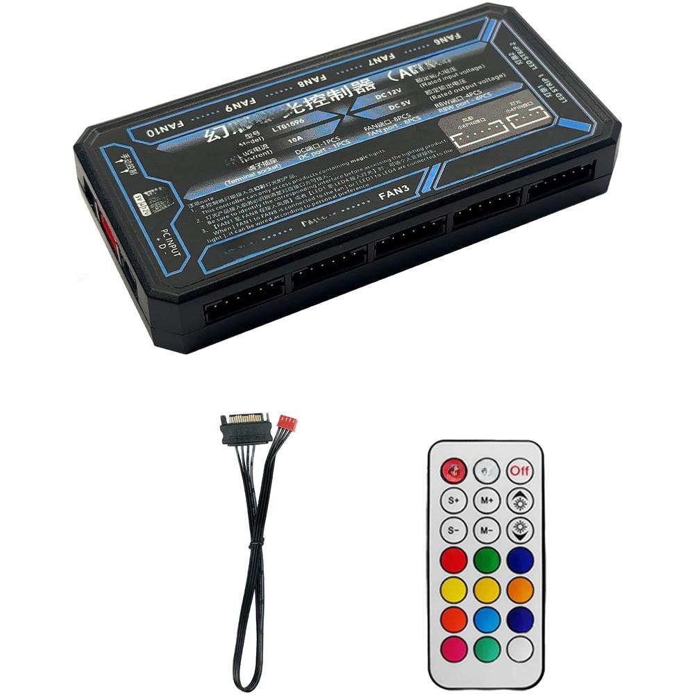 Smart RGB Fan Controller Hub With 10 Ports And Remote For PC Case ARGB Cooling System Lighting Control Accessories