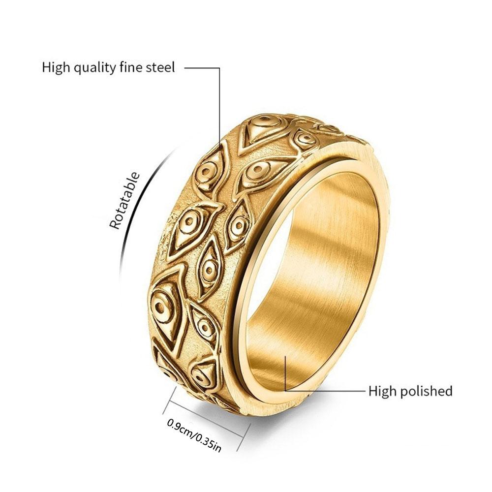 Stainless Steel Rotating Ring Evil Eye Diagram, Male and Female Rotating Anxiety Relief Fidget Ring, Gothic Punk Jewelry Gift