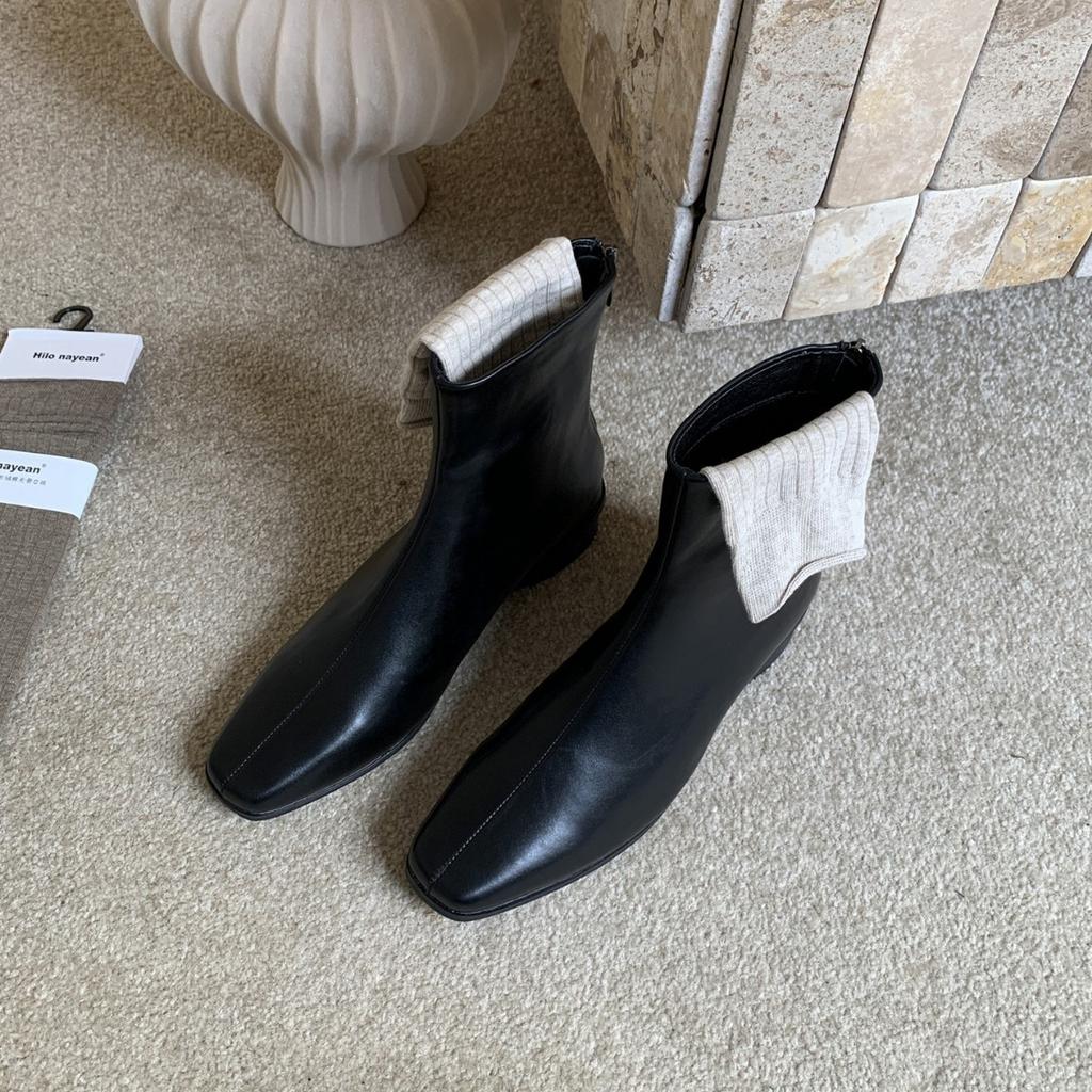Coarse heel French British style retro square head short boots women's boots autumn new models