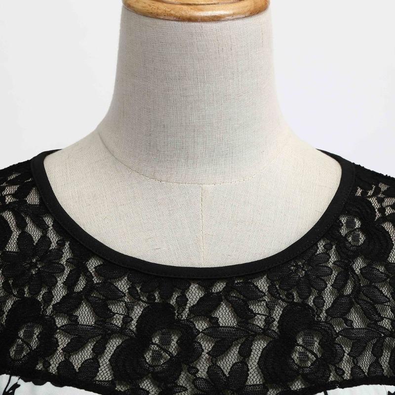 Summer Lace Crew Neck Sleeveless Printed Vintage Lace-Up Dress