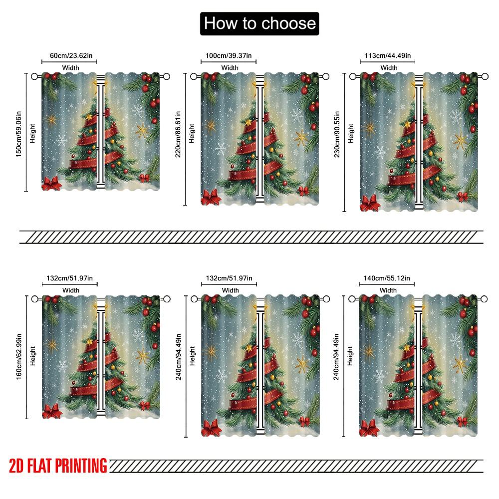 2pcs,2D Plane Printing Pattern Curtains Christmas Tree Snow Ornaments_a (2) 100% Polyester (without Rod) All Seasons Perfect for
