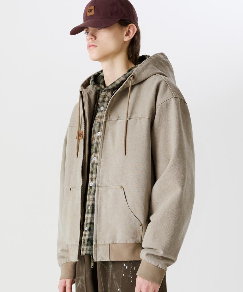 Trillion Vintage Washed Canvas Work Zip-Up Hoodie [Cream]