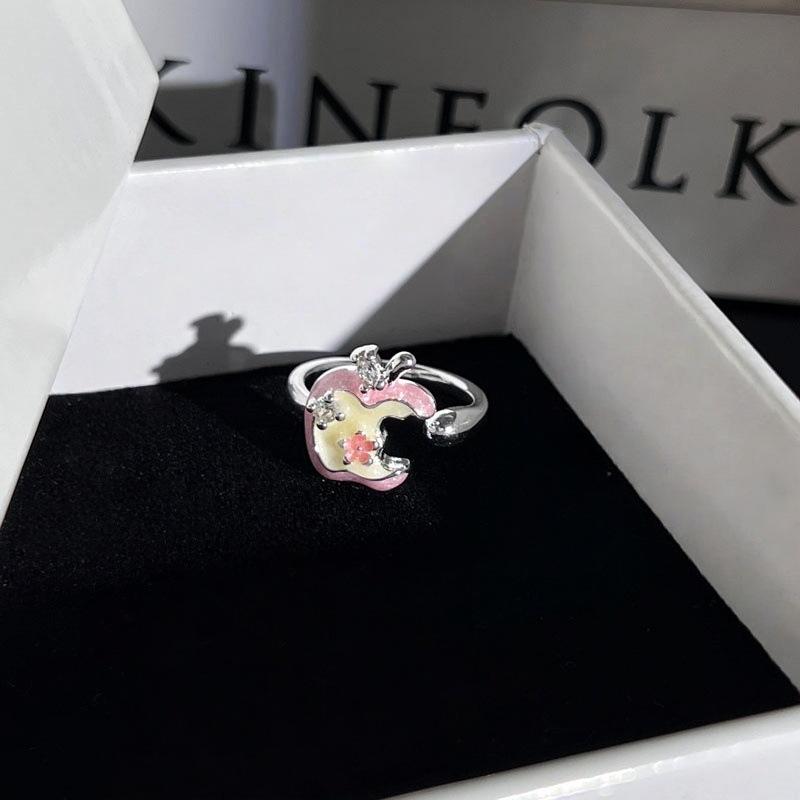 Super Sweet Apple Strawberry Fruit Enamel Open Ring Niche Design Cute Sweet‑Cool Adjustable Stack‑Wear Index‑Finger Trend Jewelry