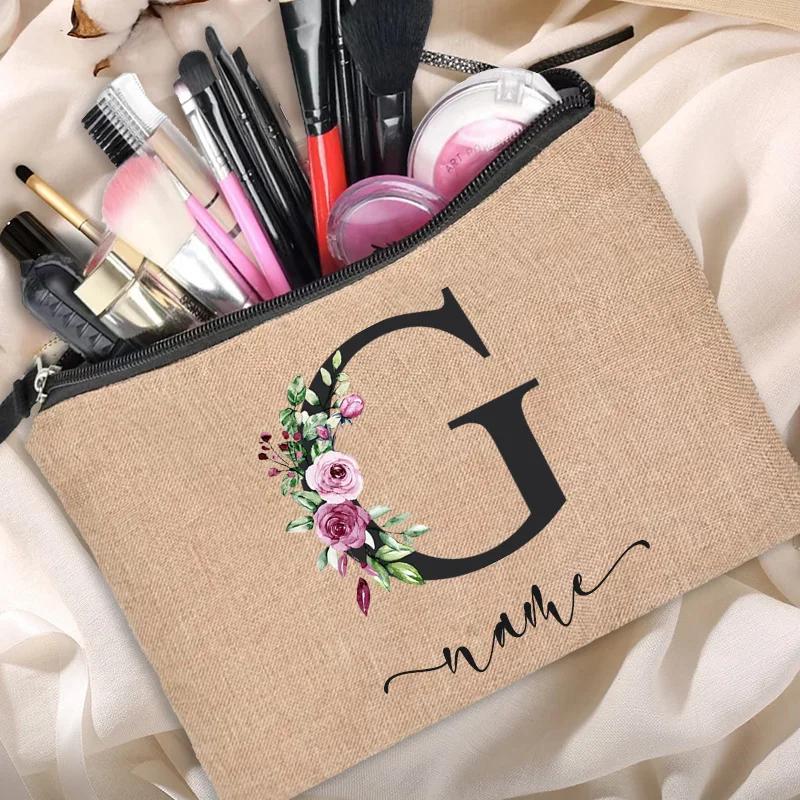 Personalized Linen Makeup Bag Able Women's Travel Shopping Beauty Portable Single Party Decoration Gift