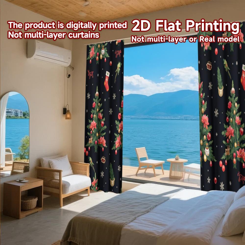 2pcs 2D flat printing Merry Christmas Popular Window Drapes Christmas party Versatile Polyester Fabric Without Electricity