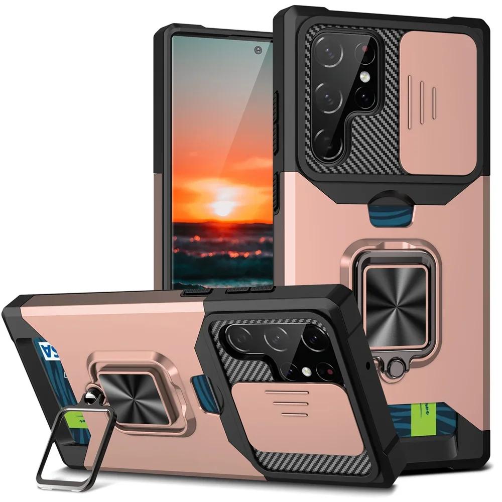 Armor Kickstand Case for Samsung Galaxy S24 S23 Ultra S22 Plus S21 FE Note 20 Cover Card Slot Wallet Ring Holder Business Full Protection Cover