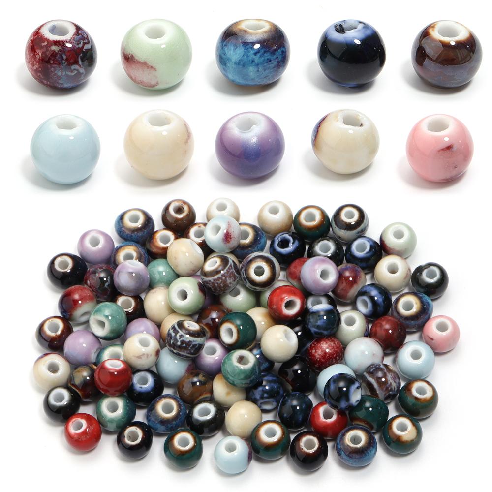 10pcs/lot 10mm Ceramic Round Beads Colorful Big Hole Loose Spacer Porcelain Beads For DIY Handmade Bracelet Necklace Accessories