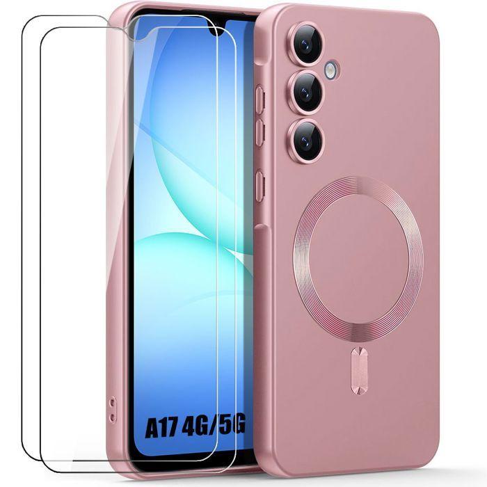 Coque de Protection - BOOLING - Samsung Galaxy A17 5G/4G - Silicone avec Cercle Magnétique Rose - 2 Vitres