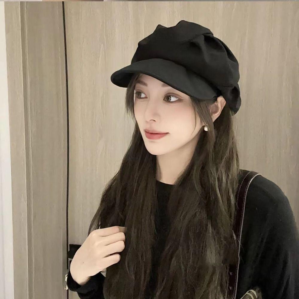 Windproof Vintage Newsboy Hats Layered Elegant Pleated Berets Fashion Octagonal Hat  Women Men