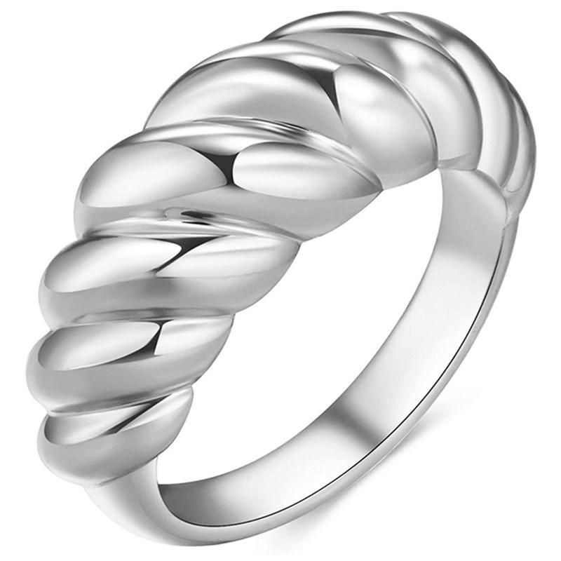 New 2024  Gold Plated Croissant Dome Ring Twisted Braided Gold Plated Ring Chunky Signet Ring for Women