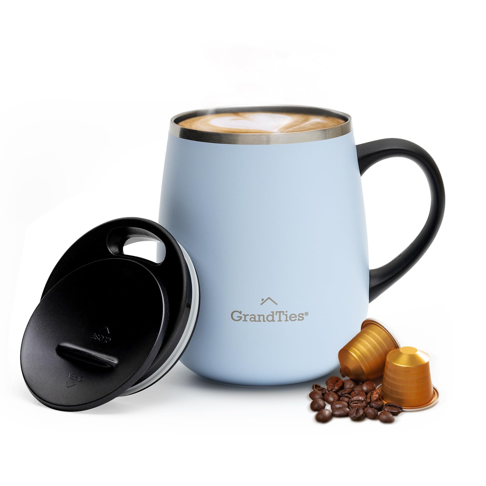 

GRANDTIES Premium Vacuum Insulated Available in 19 with Sliding Stainless Steel Vacuum and Popular in the Office Mug, 460ml, Colors, Easy-Open Lid,