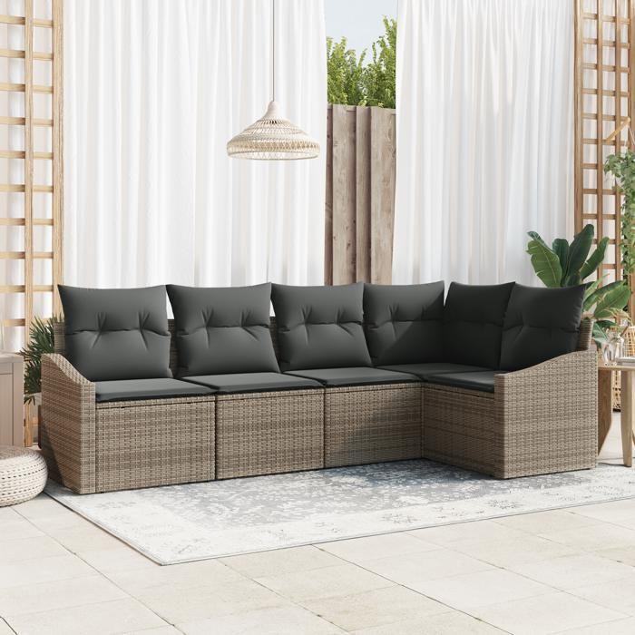 VidaXL Ensemble de canapé de jardin 5 pièces avec coussins gris en polyrotin 3346719