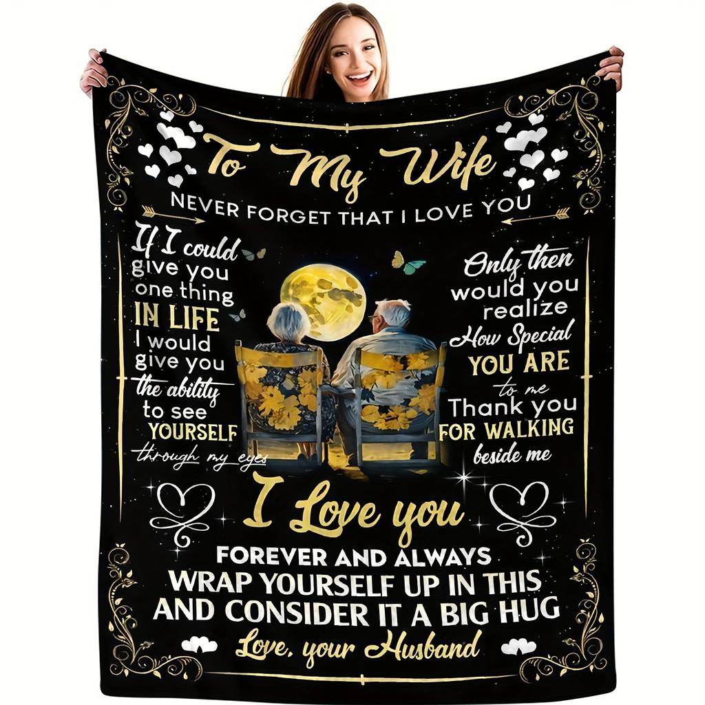 Creative Heartfelt Message for Wife Art Blanket - Romantic Birthday Gift Soft Warm All-Season Throw for Sofa & Watching TV