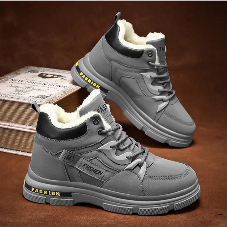 Men High Top Winter Boots Plush Lined Thick Warm Cotton Ankle Boots