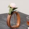 Solid Walnut Frame Hydroponic Glass Vase Modern Water Planter for Desk Flower Arrangement Flowerpot for Home Hotel Decor