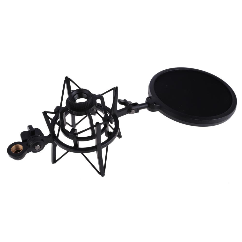 Mic Shock Mount Holder Professional Mic Suspension Shock Mount with Shield Filter Screen Studio Stand Black