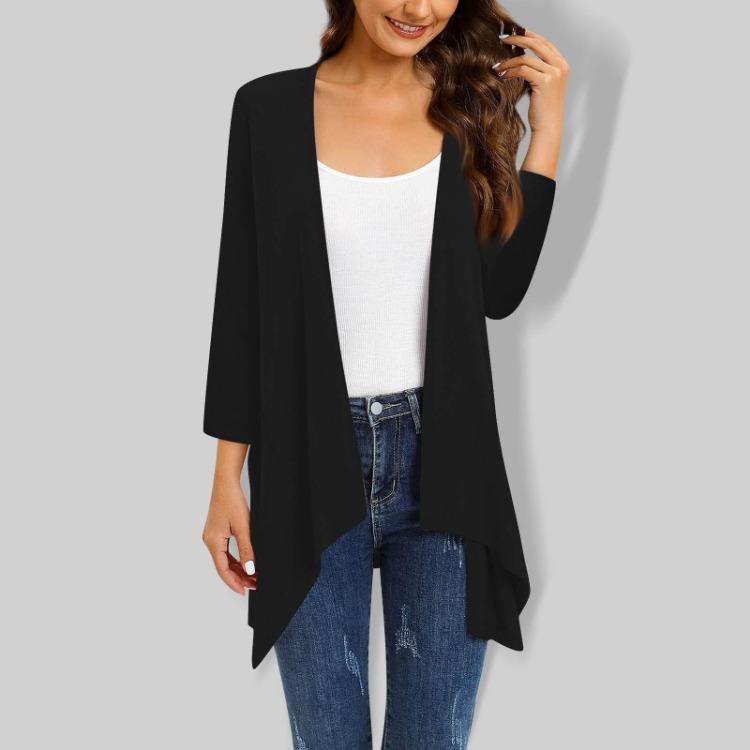 Gradient Print Women's Cardigan Jacket With Pocket Irregular Three Quarter Sleeve