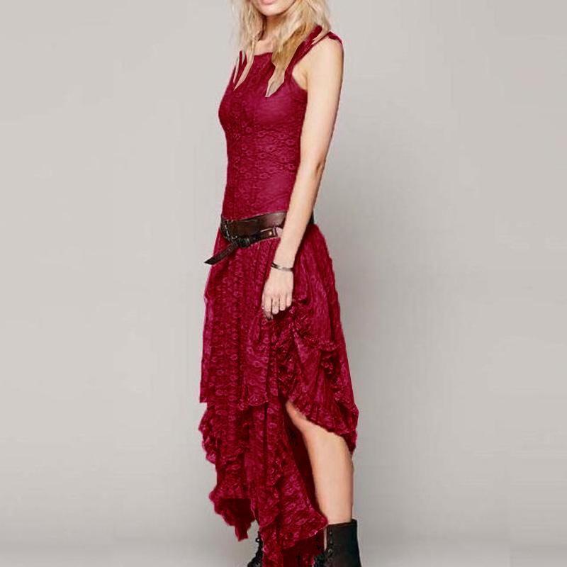 

GMXIA Модна жіноча нерегулярна висока та низька мереживна спідниця. Сексуальна довга сукня L червоний