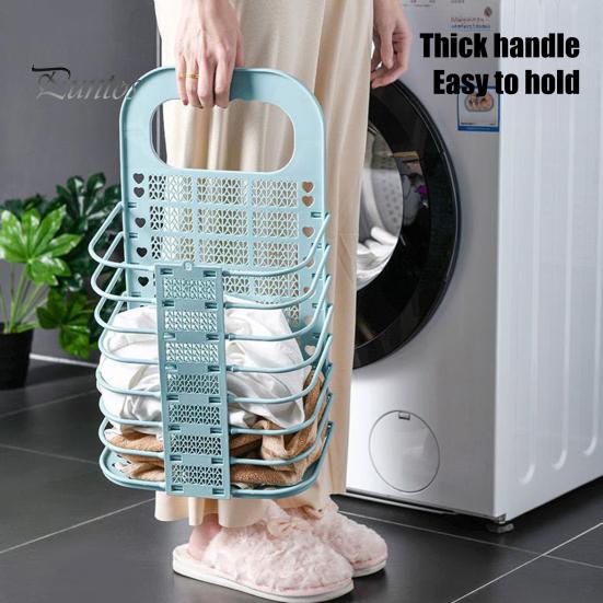 Bathroom Wall Decor Storage Foldable Laundry Basket, Breathable Hollow Design, Mounted Plastic Container Space Saving Organizer, for Dormitory