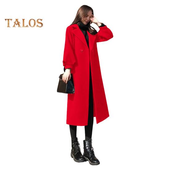 

Женское зимнее пальто в деловом стиле с отложным воротником, на двух пуговицах, длиной до икры, куртка для поездок на работу, однотонная плотная верхняя одежда M красный