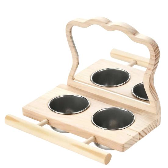 Detachable Cups Easy Installation Parrot Feeder Wood 1 Set