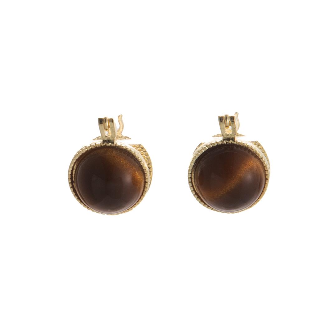 Hong Kong Style Autumn And Winter Tiger'S Eye Stone Maillard Semi-Round Ear Buckle, Light Luxury High-End Caramel Chestnut Niche Temperament Earrings
