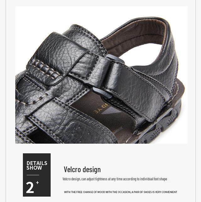 Men's Soft Leather Sandals: Summer Breathable, Non-Slip, Hollowed-Out, Soft Sole Beach Slippers for Students & Middle-Aged Dads