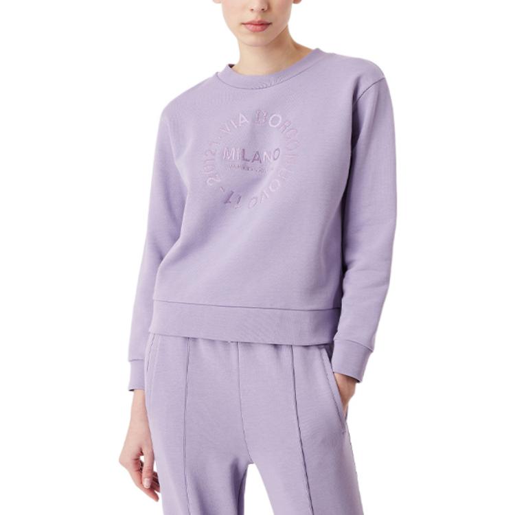 Emporio Armani FW22 Bluza z haftowanym logo z literami, gładka, z okrągłym dekoltem, z długim rękawem, damska, fioletowa, 6L2M7D-2J49Z-0831