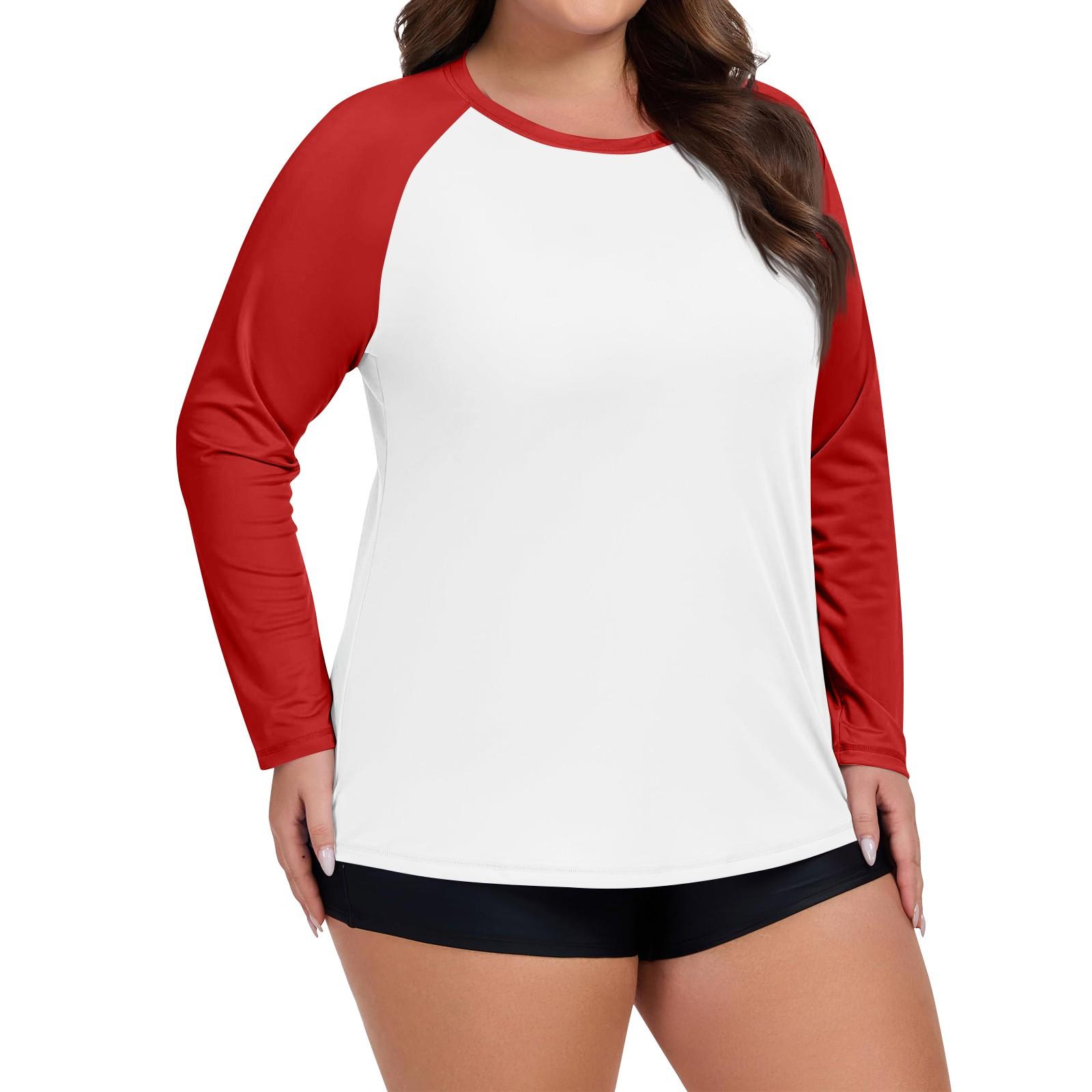 

Женский купальник большого размера с контрастными цветами, с длинным рукавом, солнцезащитная куртка, быстросохнущий топ для хайкинга XXL красный