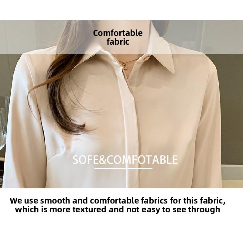 2026 Spring New Satin Long-Sleeve Shirt for Women, Elegant Chiffon Blouse, Ladies' Casual Solid Color Top