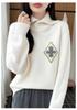 Women's Diamond Jacquard Wool Lapel Sweater - Thick, Warm, Long Sleeve Knitwear for Autumn/Winter