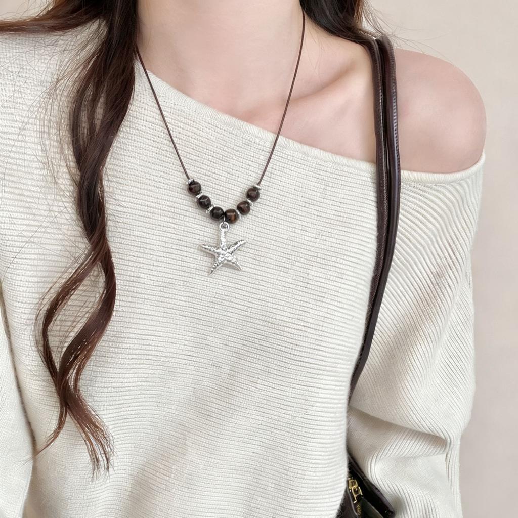 New Bead Summer Seaside Vacation Conch Shells Starfish Pendant Long Adjustable Necklace for Women Bohemian Vintage Accessories