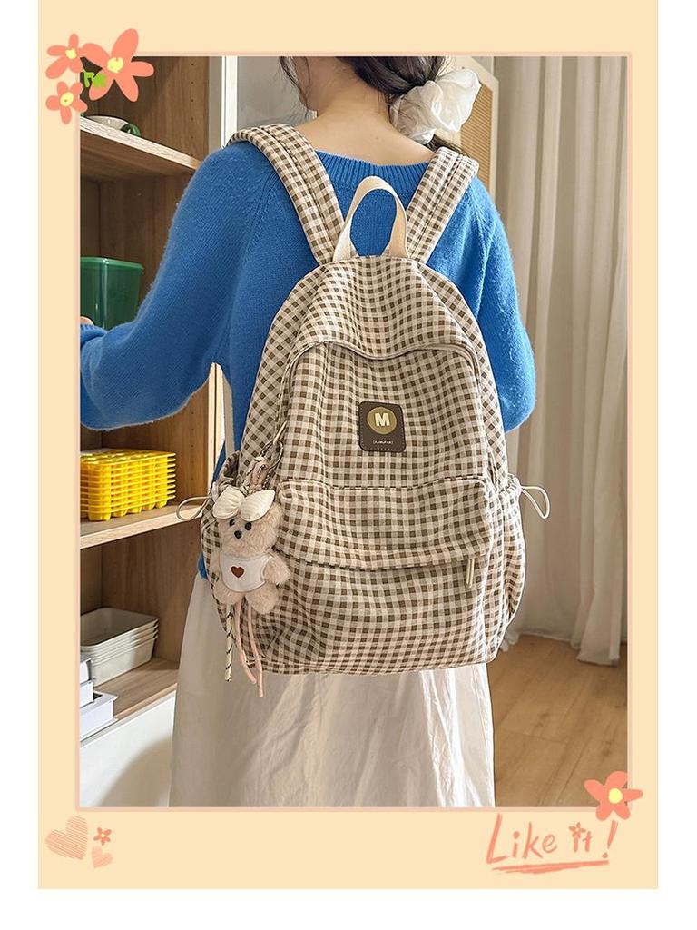 Japanese Retro Plaid Backpack for Women - Lightweight Autumn/Winter Bag for Middle and High School Girls