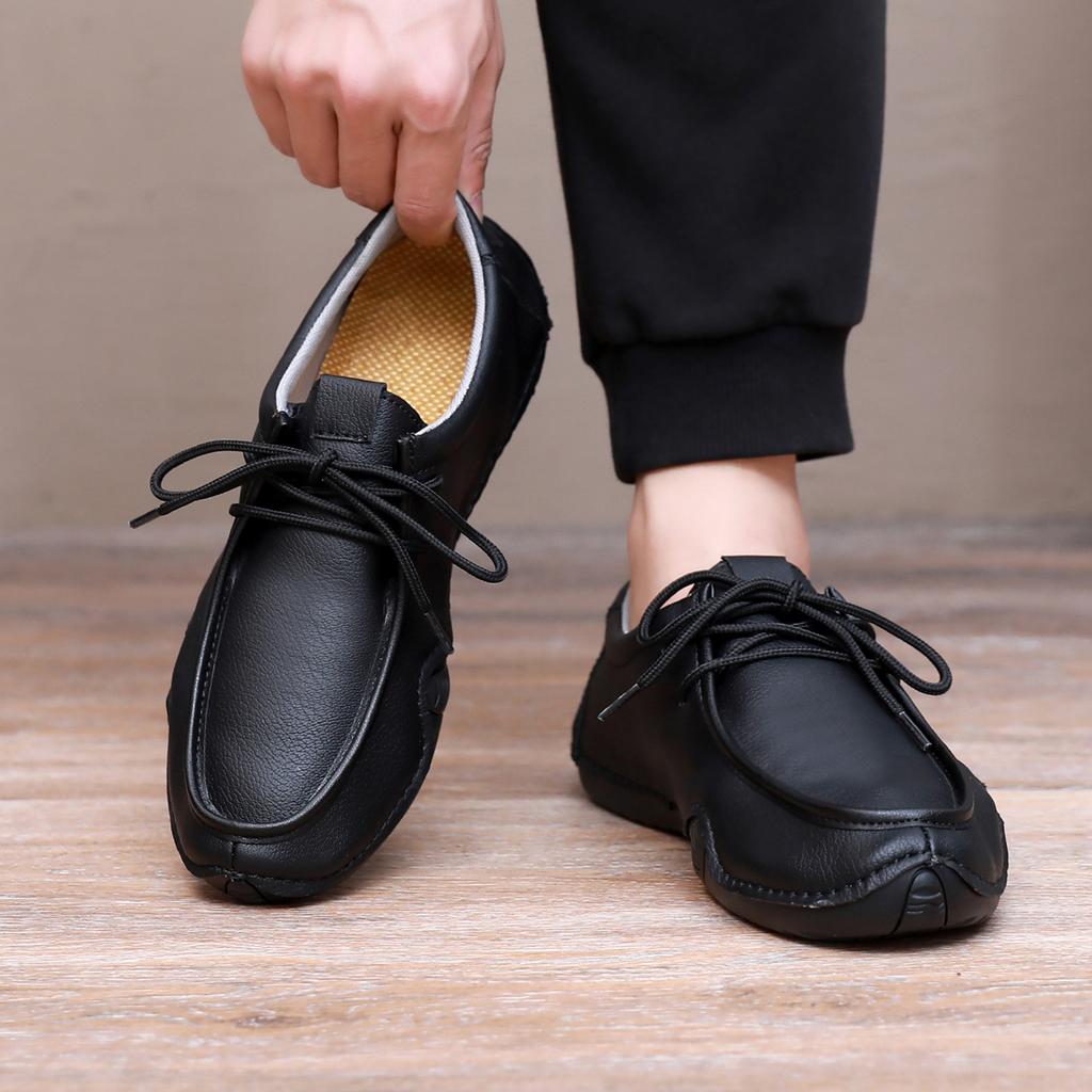 New Fashion Handmade Leather Casual Men Shoes Design Sneakers Man Loafers Breathable Low Top Flat Shoes Driving Plus Size