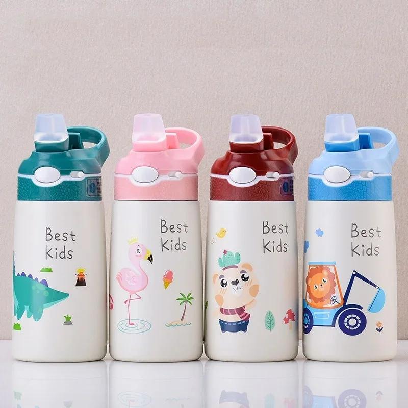 400ml Thermos Water Bottle For Kids Baby Cartoon Duck Straw Cup 316 Stainless Steel Vacuum Flask Outdoor Portable Thermos Cup