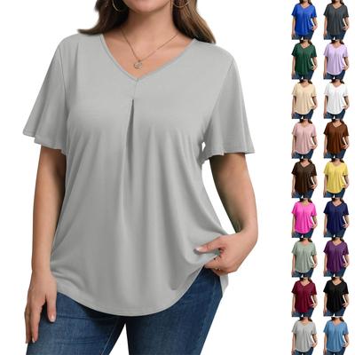 Női Plus Size Divatos Alkalmi Laza Rövid Ujjú Elegáns V-nyakú Blúz Munkához
