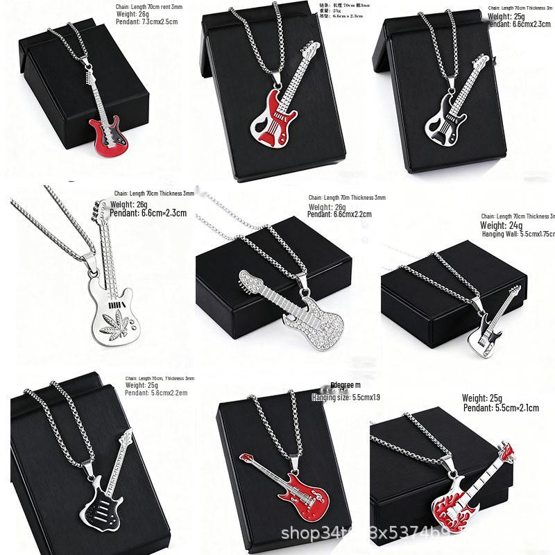 European Hip Hop Guitar Pendant Necklace - Trendy Titanium Steel Street Dance Sweater Chain Ornaments