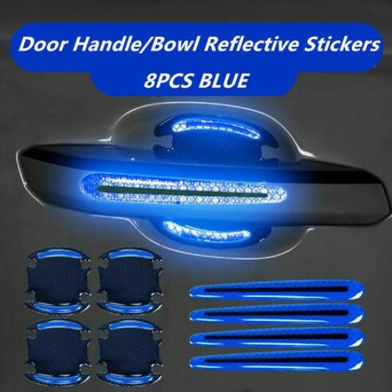 8pcs Car Door Handle Bowl Protective Film Reflective Sticker Strips Anti-Scratch