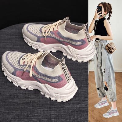 Lässige atmungsaktive Laufbekleidung Widerstandsfähig Weiche Sohle Damen Sneaker 2024 Neue Mode Einfache Farbkombination Damenschuhe Frühling