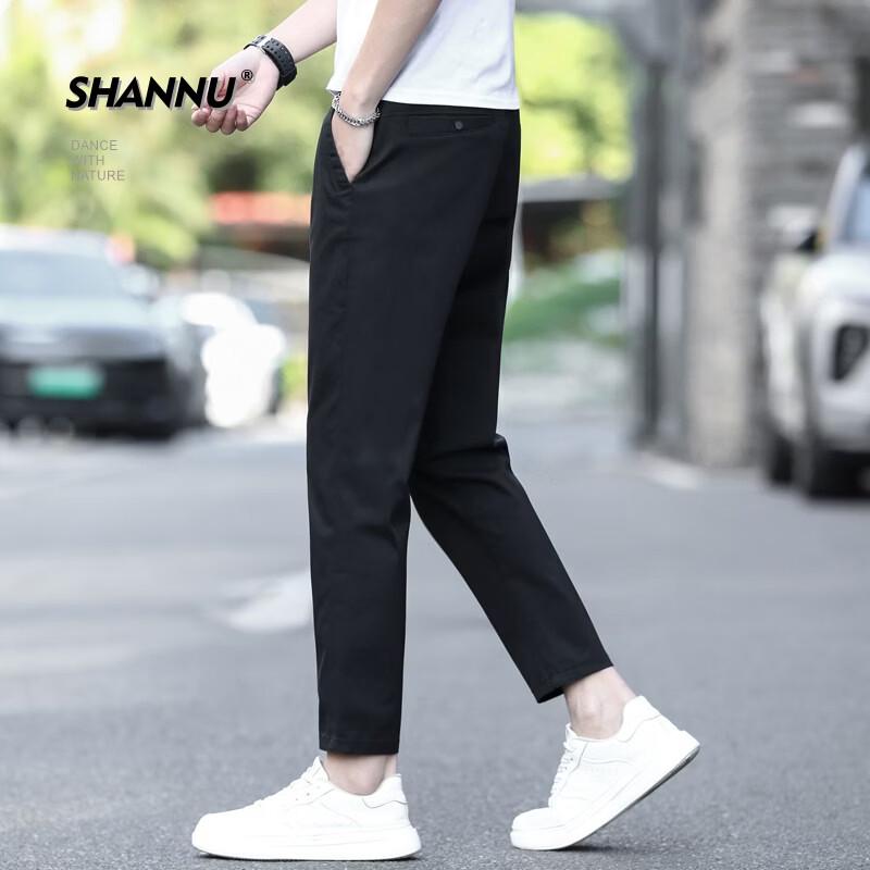 SHANNU Men s Summer Slim Fit Business Casual Cropped Trousers 32