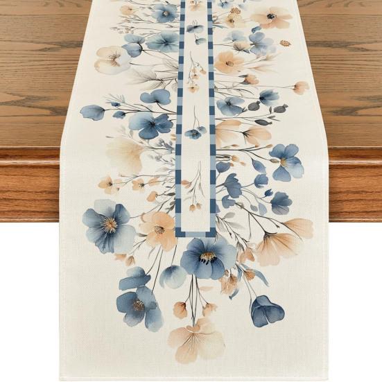 Table Runner Christmas Floral Printing Machine Washable Home Party Decoration Table Runner Protects Table from Heat Scratches Spills Tablecloth