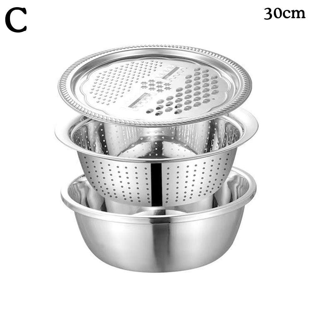 3 In 1 Multifunctional Steel Basin With Grater Washing Bowl Grater Strainer Slicer Ve L3K3