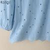 ZANZEA Women Casual Round Neck 3/4 Sleeve Loose Patchwork Crochet Blouse