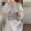 Heart Plaid Loose Mid-Length Pajamas Bathrobe - Cozy, Casual Homewear for Autumn and Spring