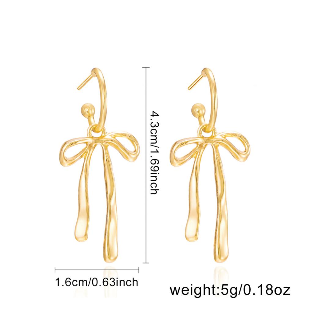 Elegant Simple Bowknot Drop Earrings For Women Korean Design Metal Ribbon Bow Piercing Dangle Earrings Fashion Party Jewelry