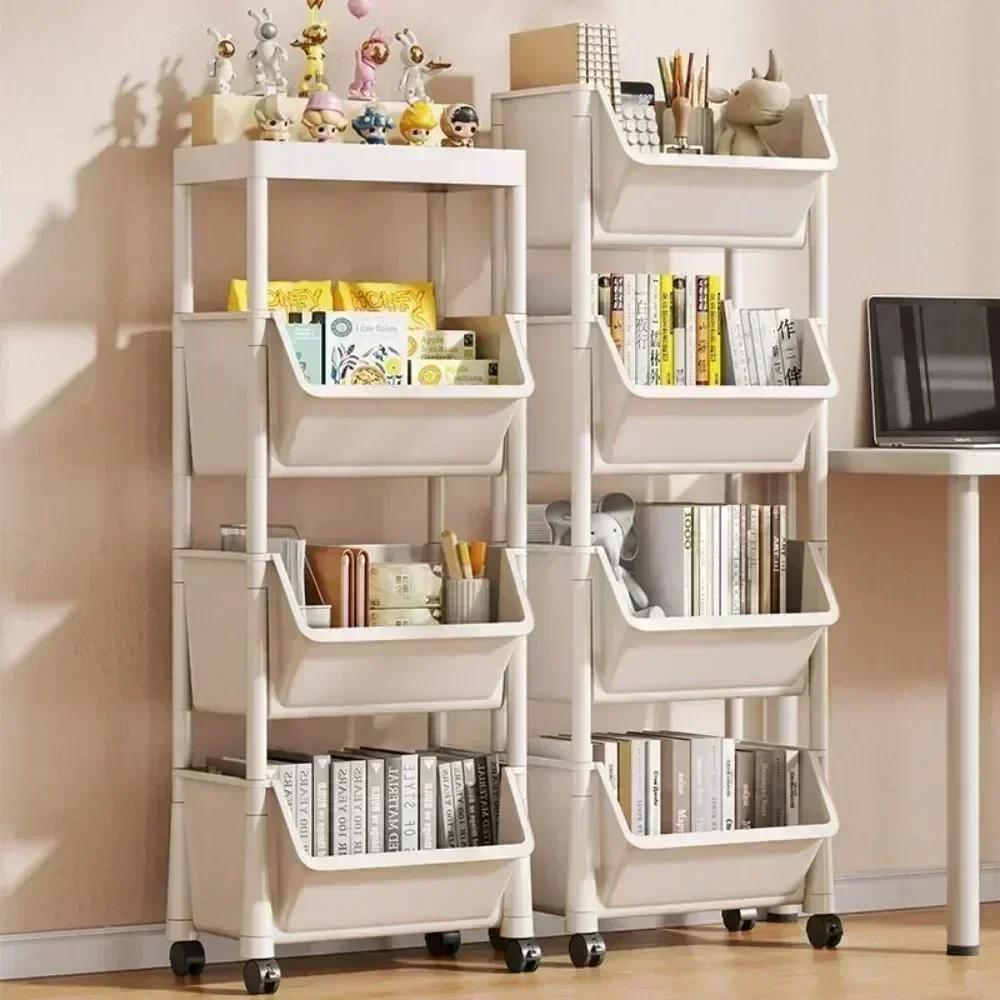 Mobile Bookshelf Multi-Layer Bathroom Shelves With Wheels Kitchen Groceries Organizer Shelf Bedroom Storage Rack Utility Cart