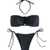 Halter Tie Pearl Decor Sexy Two Piece Bikini Set Elegant Women Swimwear