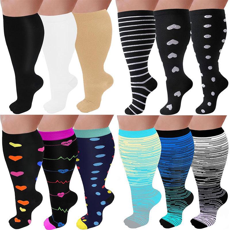 Three-Pair Pack Plus Size Knee-High Compression Socks for Wide Calf - Extra Large Support & Circulation Pressure Socks