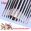12pcs Professional Paint Brushes Nylon Hair Delicate Wooden Handle Paintbrush Painting Brushes Kit G