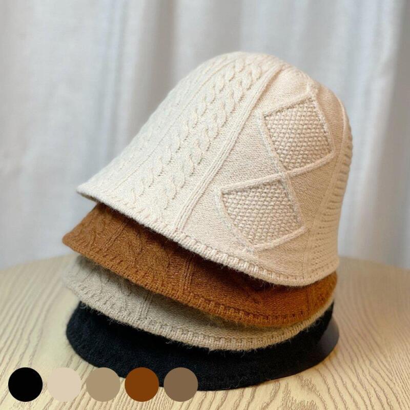 Women s Golji Twisted Knit 5-Color Bucket Hat C6346_Black